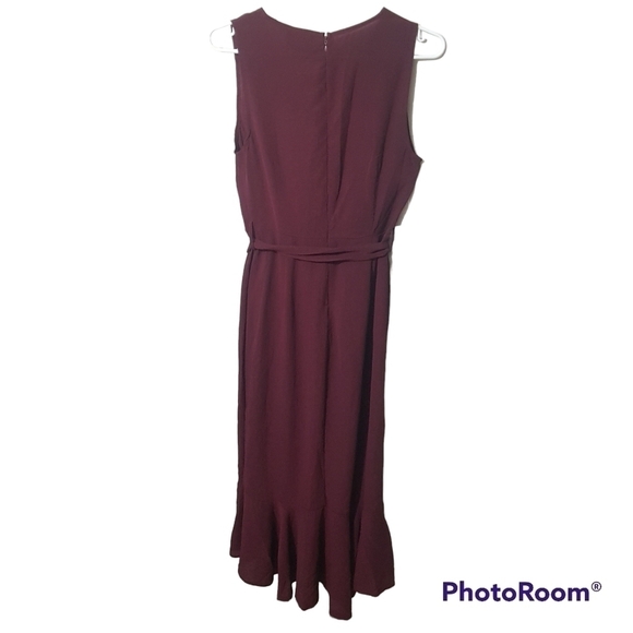 Ax Paris Plum Frill Faux Wrap Belted High Low Sleeveless Maxi Dress - Picture 7 of 15